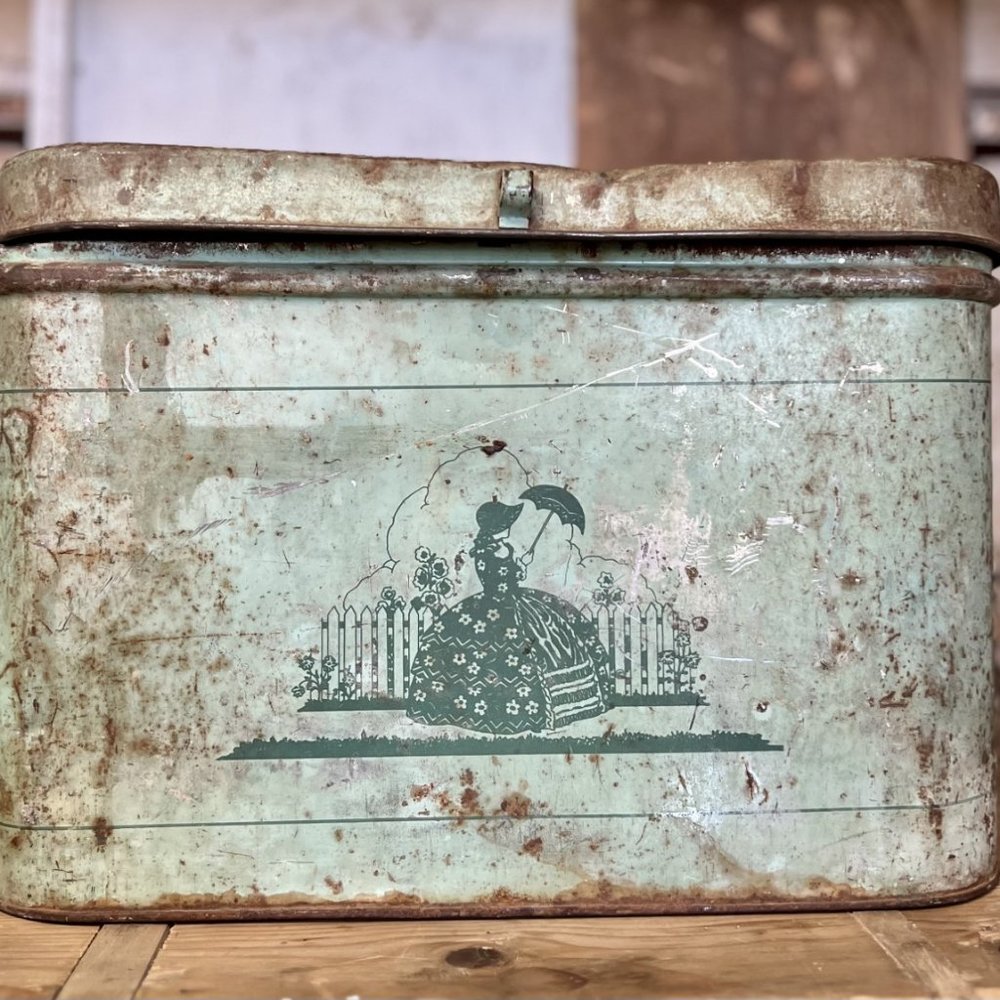 Vintage Teal Chippy Breadbox